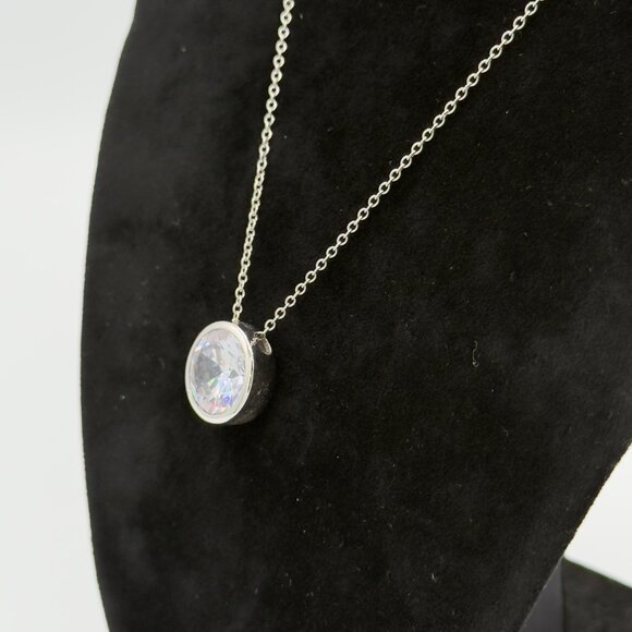 Women Sterling Silver Bezel Set Round Cut Cubic Zirconia Necklace 18" - Picture 4 of 12